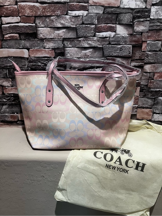Coach Handbags - Coach Pastel Signature Canvas Tote in Pink, Blue, Cream